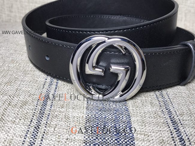 Upscale Gucci Black Leather Belt Double Sided GG Buckle